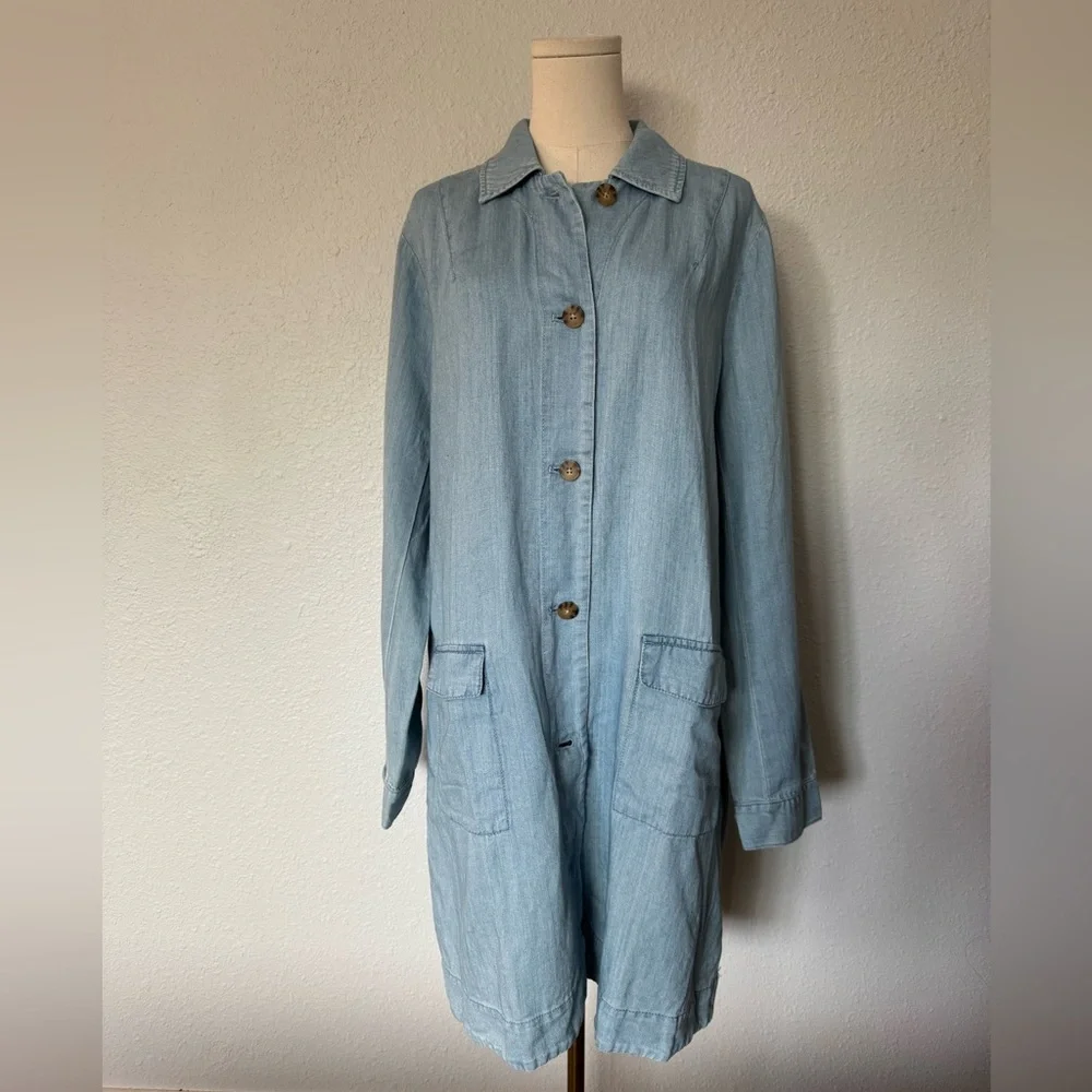 NWT J. Jill Blue Denim Button Front Duster Jacket Somerset Wash size Large Tall - Picture 3 of 15